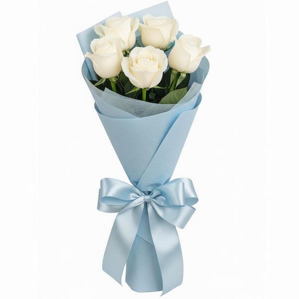 Букет 5 Белых роз Проуд в Дудинке