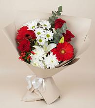 Букет цветов из:  Розы, Хризантемы, Герберы и Лилии в Дудинке