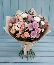 Букет цветов из:  Хризантемы, Розы и Альстромерии в Дудинке