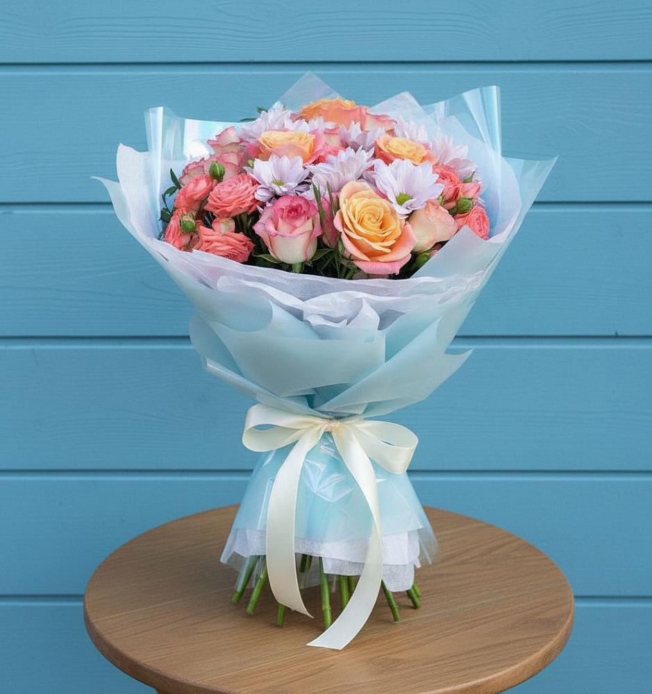 Букет цветов из: Хризантемы и Розы в Дудинке