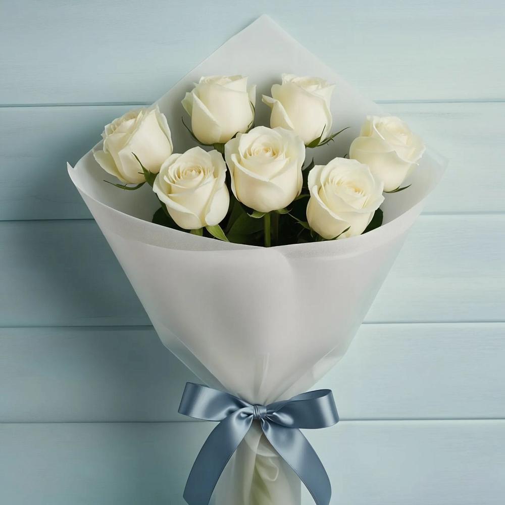 Букет 7 Белых роз Эдлесс Лав в Дудинке